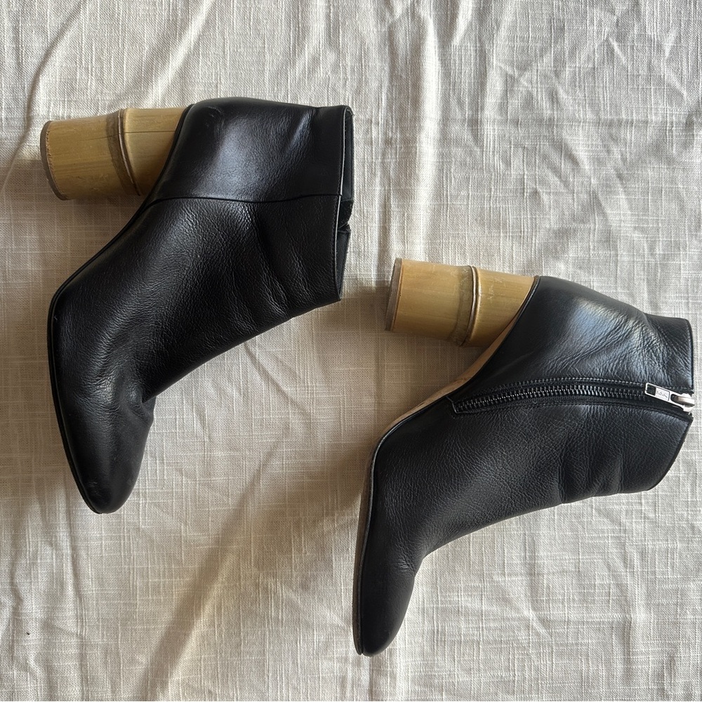 Shaina Mote Ikebana Black Leather Bamboo Heeled Ankle Boots - Picture 2 of 7